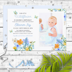 Blue Wildflowers Theme Girl's Birthday Party Invitation