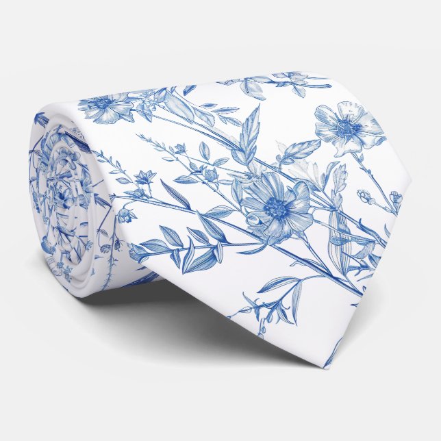 blue wildflowers tie (Rolled)