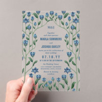 Blue Wildflowers Vintage Floral Frame Wedding