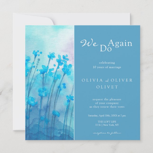 Blue Wildflowers Vow Renewal Invitation (Front)