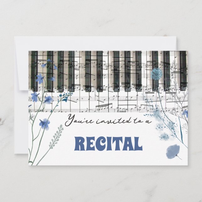 blue wildflowers watercolor recital invitation (Front)