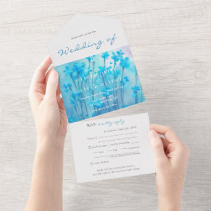 Blue Wildflowers Wedding All In One Invitation