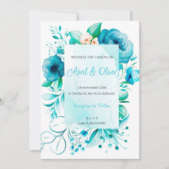 Blue Wildflowers Wedding Invitation (Front)