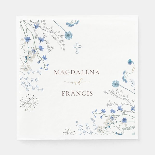 blue wildflowers wedding napkin (Front)