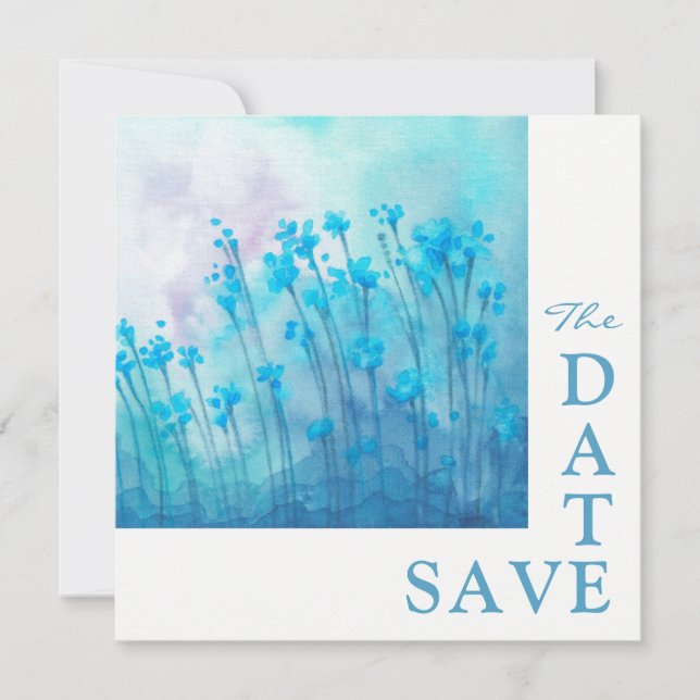 Blue Wildflowers Wedding Save The Date Invitation (Front)