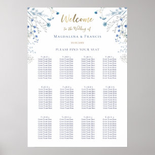 blue wildflowers wedding seating chart