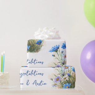 Blue Wildflowers Wedding/Shower Congratulations  Wrapping Paper