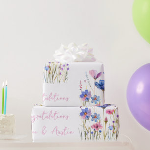 Blue Wildflowers Wedding/Shower Congratulations  Wrapping Paper