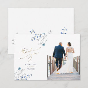 blue wildflowers wedding thank you card