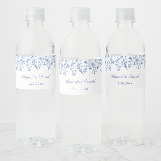 Blue Wildflowers Wedding Water Bottle Label (Bottles)