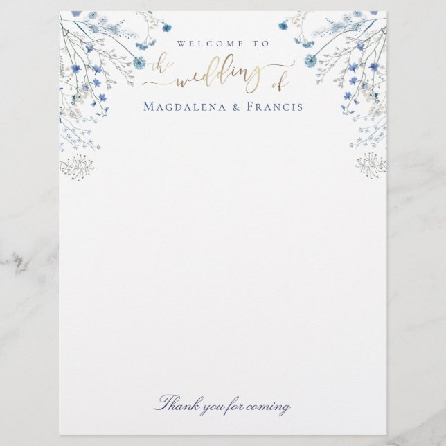 blue wildflowers wedding welcome letterhead (Front)