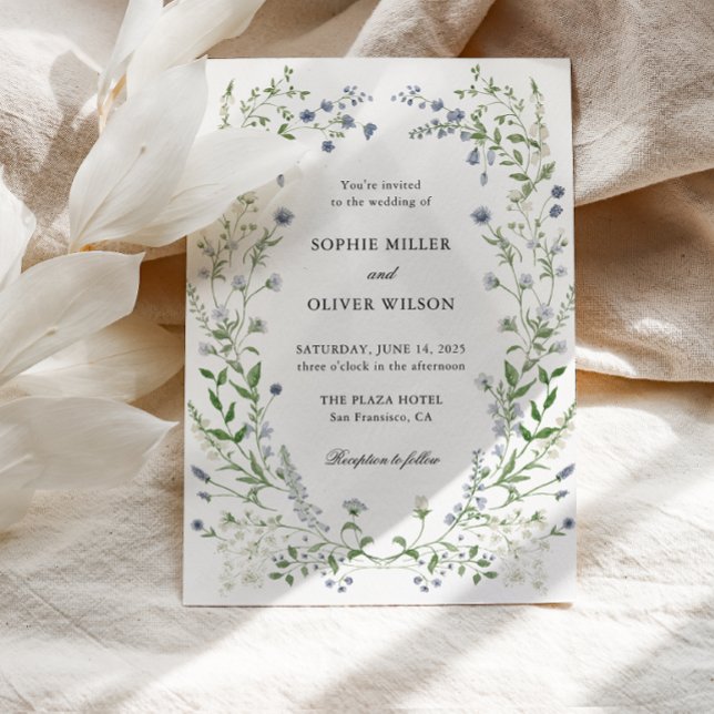 Blue Wildflowers Wreath Wedding Invitation (Creator Uploaded)