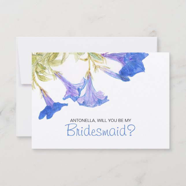 Blue Will you Be my Bridesmaid Blue Flowers Invitation (Front)