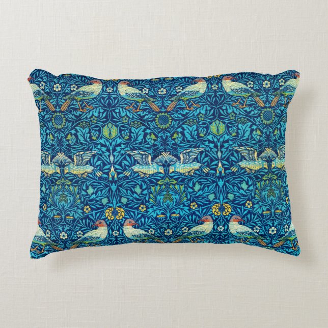 Blue William Morris Art Birds Pillow (Front)