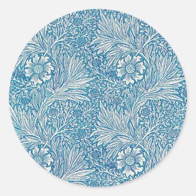 Blue William Morris Floral Pattern Classic Round Sticker (Front)