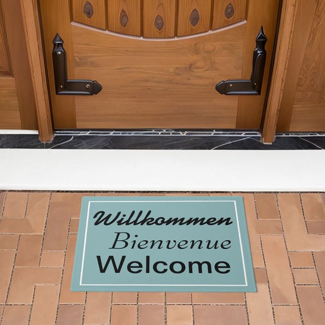 Blue Willkommen Bienvenue Welcome Multilingual Doormat (Available in other colors as well!)