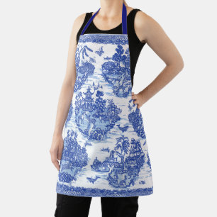 Blue Willow Animal Pagoda Vintage Oriental Toile Apron