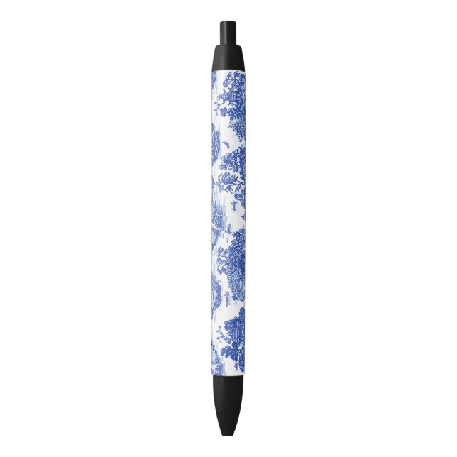 Blue Willow Animal Rabbit Deer Fox Bird Toile Black Ink Pen (Front Vertical)