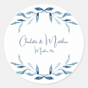 Blue Willow Branches, Watercolor Wedding Classic R Classic Round Sticker
