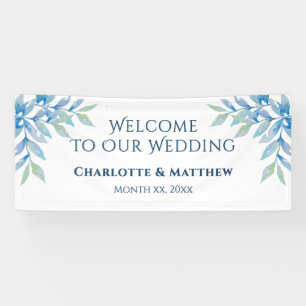 Blue Willow Branches, Watercolor Wedding Reception Banner