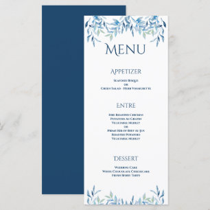 Blue Willow Branches Watercolor Wedding Reception Menu