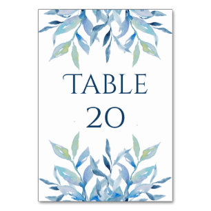 Blue Willow Branches, Watercolor Wedding Reception Table Number