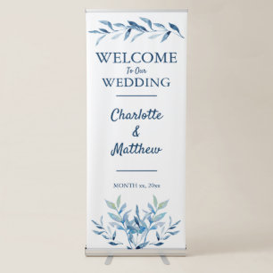 Blue Willow Branches Watercolor Wedding Retractable Banner