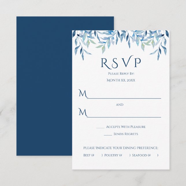 Blue Willow Branches, Watercolor Wedding RSVP Card (Front/Back)