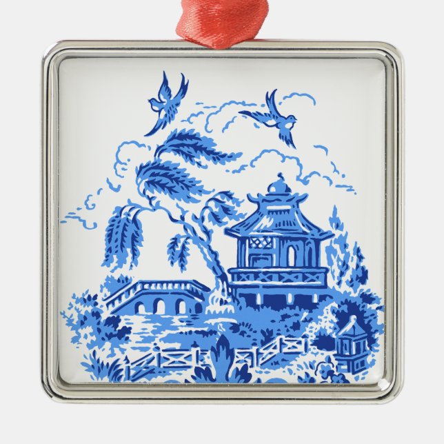 Blue Willow China Blue & White Ornament (Front)
