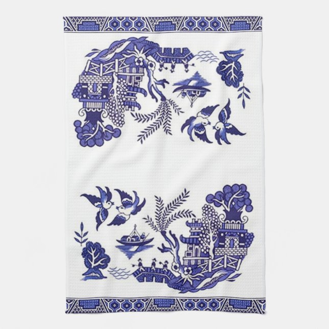 Blue Willow China Design Tea Towel (Vertical)