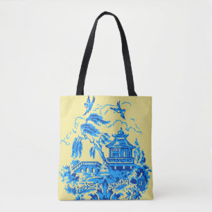 Blue Willow China on Butter Yellow Tote Bag