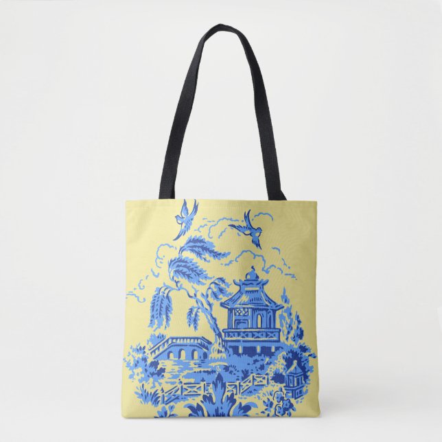 Blue Willow China on Butter Yellow Tote Bag (Front)