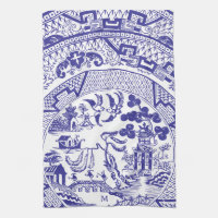 Blue Willow China Pattern Antique Vintage Monogram