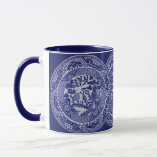 Blue Willow China Plates on Cobalt Mug