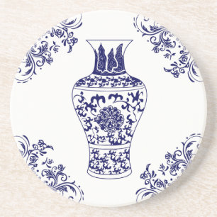 Blue Willow Chinoiserie Blue and White Ginger Jar Coaster