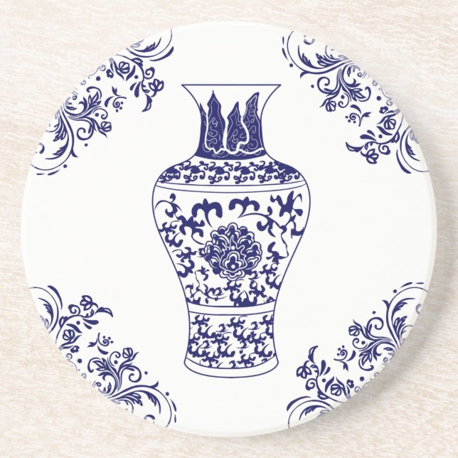 Blue Willow Chinoiserie Blue and White Ginger Jar  Coaster (Front)