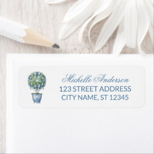 Blue Willow Chinoiserie Bow Topiary Return Address