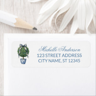 Blue Willow Chinoiserie Bow Topiary Return Address