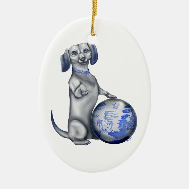 Blue Willow Dachshund Ornament (Front)