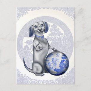 Blue Willow Dachshund Postcard