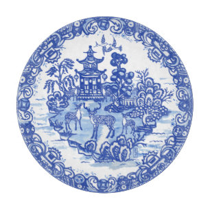 Blue Willow Deer Herd Antique Pagoda Phoenix Cutti Cutting Board