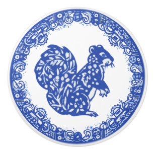 Blue Willow Design Squirrel Whimsical Faces Right Ceramic Knob