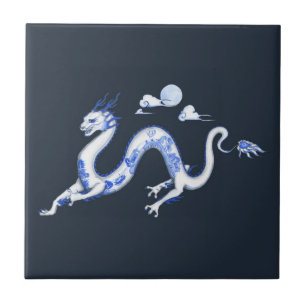 Blue Willow Dragon Tile
