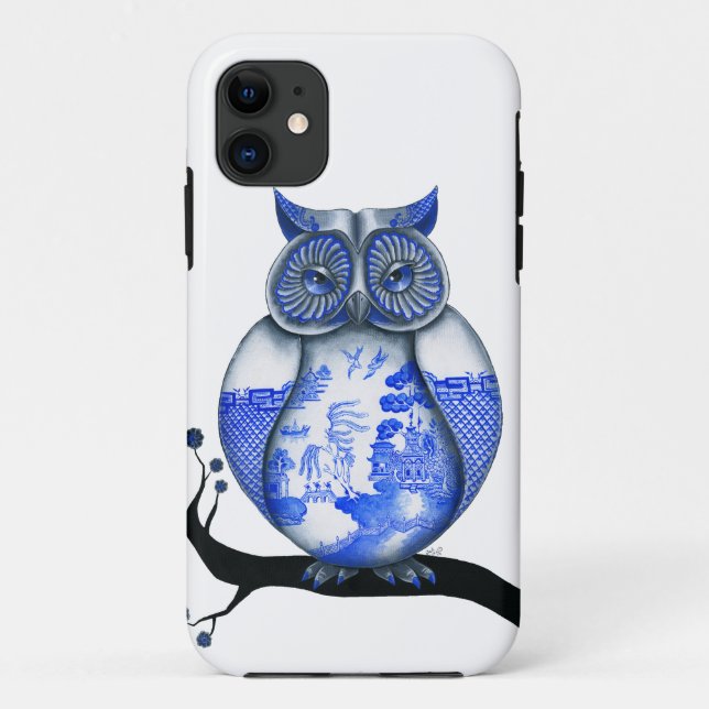 Blue Willow Owl Case-Mate iPhone Case (Back)
