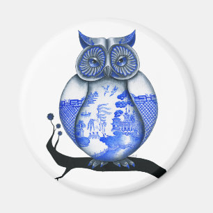 Blue Willow Owl Magnet