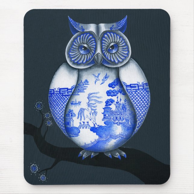 Blue Willow Owl Mouse Mat (Front)