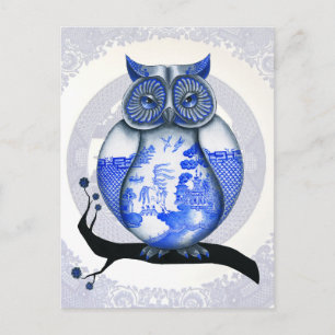 Blue Willow Owl Postcard