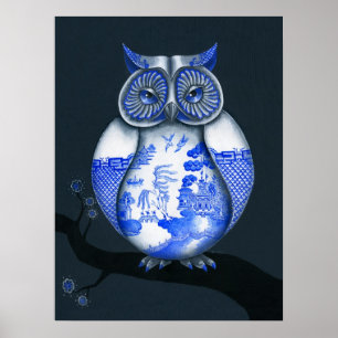 Blue Willow Owl Poster