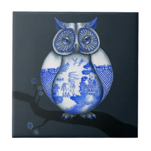 Blue Willow Owl Tile