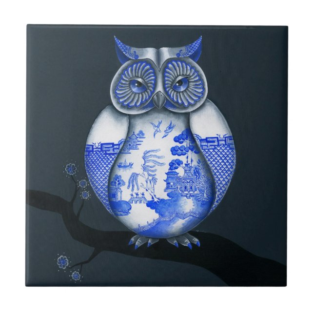 Blue Willow Owl Tile (Front)